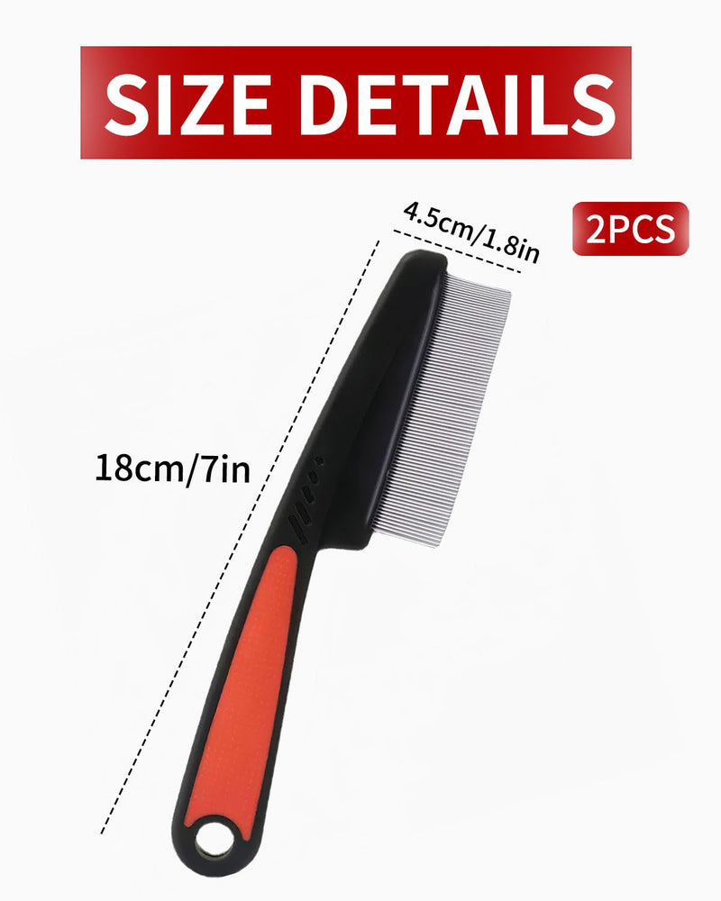 HSIXHAF Pack of 2 Flea Combs for Dogs Cats Professional Dog Cat Lice Comb Stainless Steel Lice Flea CombDust Comb Flea Comb Coarse & Fine Teeth - BeesActive Australia