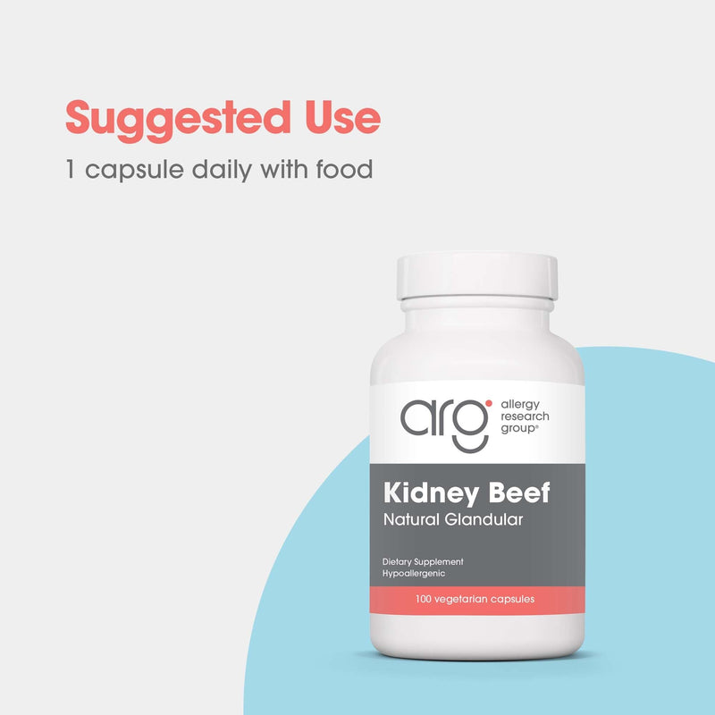 ARG Kidney Beef Freeze-Dried Glandular Supplement, 100 Vegicaps | Lyophilized Bovine Kidney Organ Extract for Renal and Fluid Balance Support, Hypoallergenic, 100 Servings