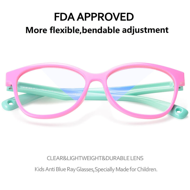 Blue Light Glasses for Kids Girls Boys with Cute Car Case, UV400 Protection, Anti Blue Ray Age3-12 Pink/ Green - BeesActive Australia