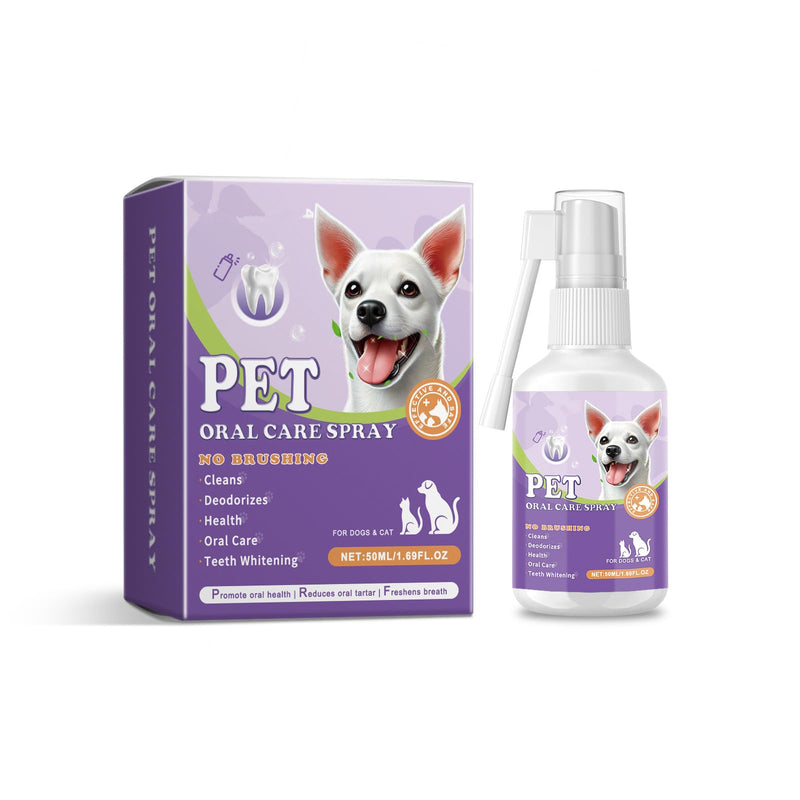 Dog Cat Dental Spray No Brushing No Residue, 50ml/1.69FL.OZ 360° Long Nozzle, Helps Freshen Breath Reduce Plaque, Alcohol-Free for Puppies Kittens All Pets