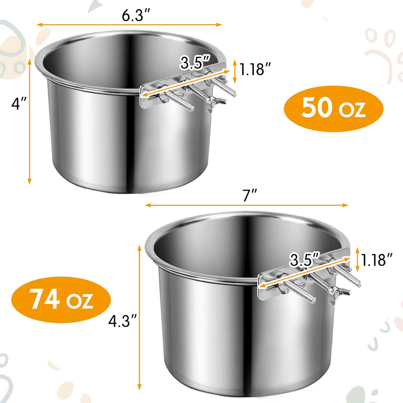 Stainless Steel Dog Bowls,2 Pack Dog Crate Water Bowl No Spill Kennel Water Bowl Hanging Cage Accessories Durable Pet Feeder Dish for Cat Puppy Bunny Guinea Pig Ferret (M:7"×4.3") M:6.3"×4" - BeesActive Australia