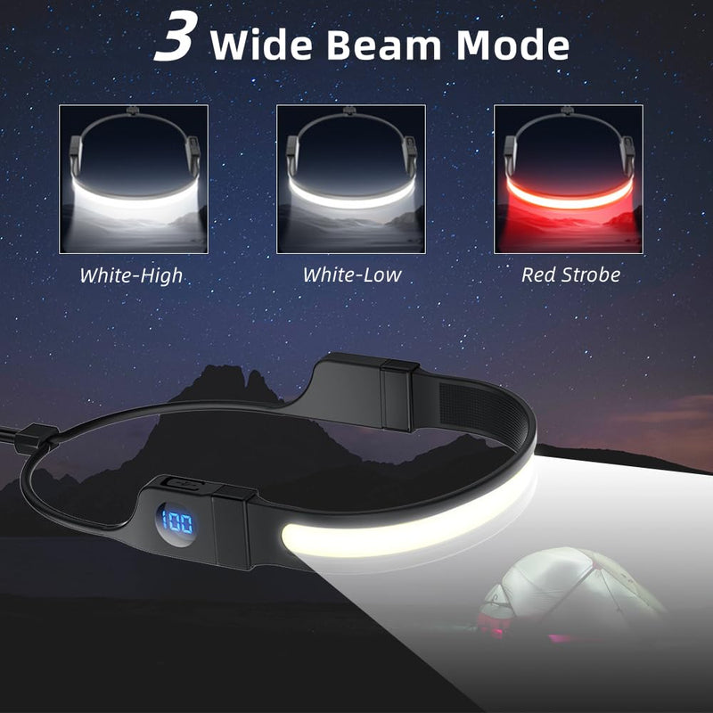 LED Headlamp Flashlight, High Lumens 230° Broadbeam Headlight, USB Rechargeable Head Lamp with Digital Power Display, Lightweight Waterproof Headlamps for Camping Running Hiking, Flexible Silicone pack of 2