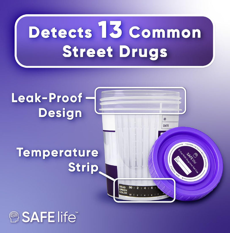 SAFE LIFE [5 Pack] -13 Panel Urine Cup (AMP500, BAR, BUP, BZO, COC150, MDMA, MET500, MOP 300, MTD, OXY, PCP, TCA) Include with 3 Adulterations (CR,SG,PH)
