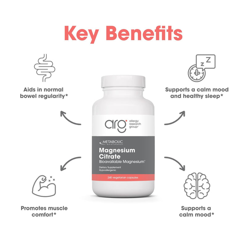 Metabolic Maintenance Magnesium Citrate Capsules - Magnesium Supplement for Calm, Sleep, Muscle & GI Support - with Vitamin C (240 Capsules) Unflavored 240 Count (Pack of 1)