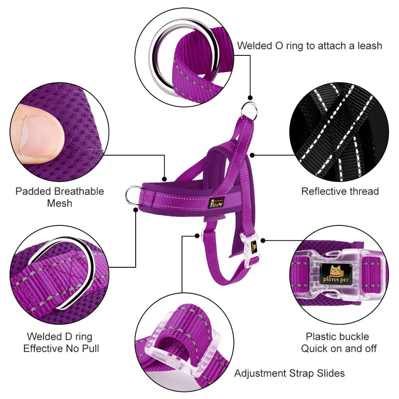 Plutus Pet No Pull Dog Harness with Breathable Mesh Padded, Adjustable Reflective Escape Proof Dog Harness, Quick Fit Dog Vest Harness for Small Medium Large Dogs(S, Purple) S: chest 17"-19.7" - BeesActive Australia