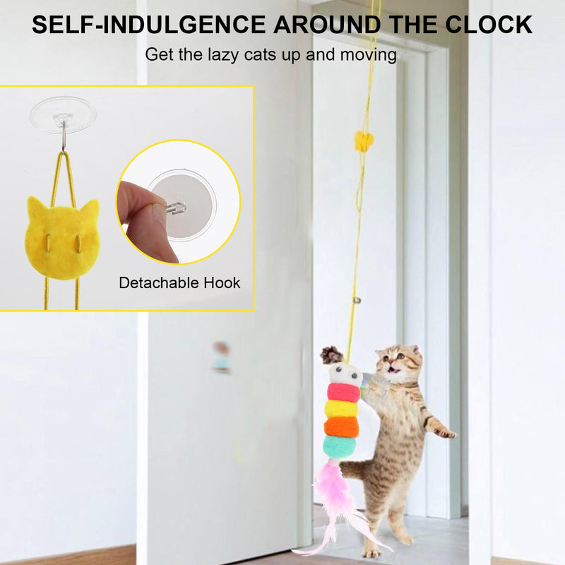 8pcs Cat Feathe Toys, Interactive Cat Toy for Indoor Cats, Suction Cup Cat Toys for Indoor Cats, Replacements Feathers Worm, Hanging Cat String Toy for Bored Indoor Kitten - BeesActive Australia