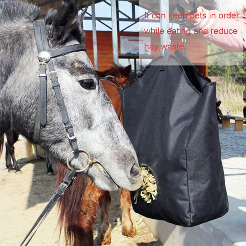 2 Pcs Hay Feeder for Goat, Nylon Goat Feeder, Slow Feed Hay Bag Less Hay Waste Tote Bag with Metal Ring and Adjustable Strap for Sheep Horses Paddock (Black) - BeesActive Australia