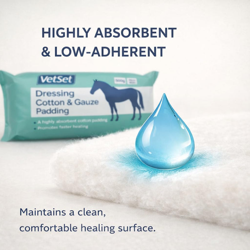 Horse Dressing Cotton & Gauze Padding Roll, 500g | Highly Absorbent Veterinary Wound Dressing for Horses, Dogs & Livestock | Low-Adherent, Hospital-Quality Padding for Protection & Healing
