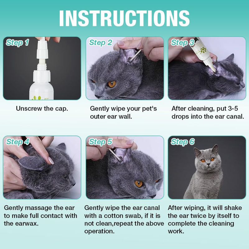 Aomig Cat & Dog Ear Cleaner Solution, Ear Care for Dogs Ear Mite Treatment, Dog Ear Drops for Infection Antibiotics, Cat Ear Drops Soothes Itchy Ears, Ear Cleaner Treatment for All Other Animal 1 Pc