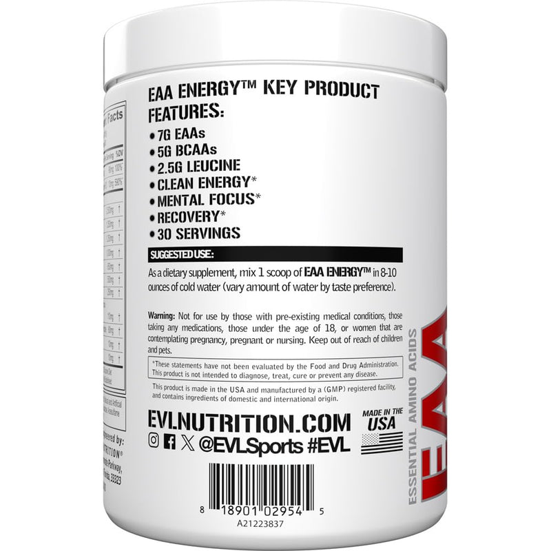 EVL EAA Essential Amino Acids Powder Pre & Post Workout - 30 Servings | 7g EAA formula with 5g BCAAs supports muscle recovery, energy and workout performance - Fruit Punch