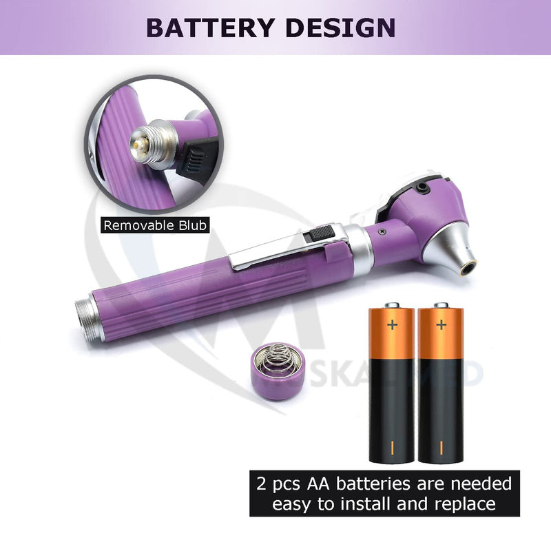 Mini Otoscope Portable Ear Light and Exam Kit 3X Magnifying Fiber Optic Scope with Spare Tips, Bulb, and Carrying Case - Pocket Equipment for Home and Use Purple - BeesActive Australia