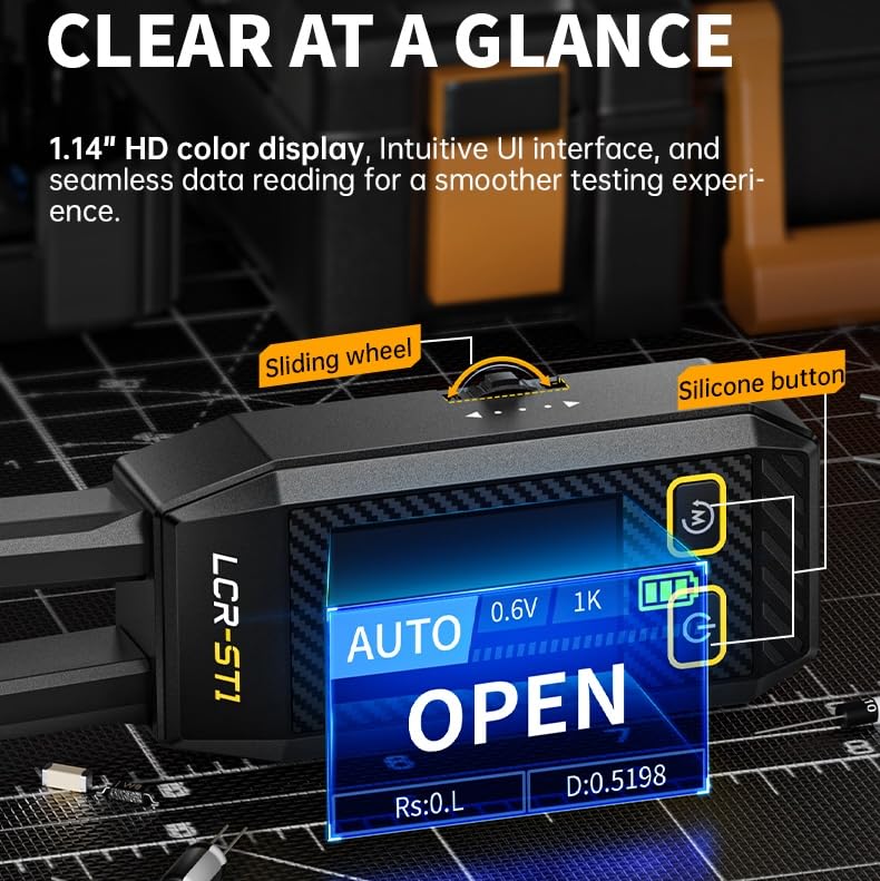 LCR-ST1 LCR Meter, 100Hz/1kHz/10kHz LCR Meter Tweezers, Mini Smart SMD Tester ESR Meter, Diode Continuity Tester, Inductance Capacitance Meter, Auto Component Recognition - BeesActive Australia