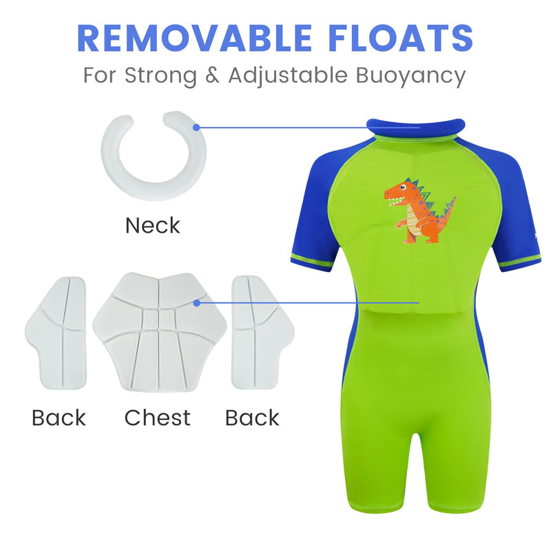 Gogokids Floatation Swimsuit One Piece Swimwear Float Suit Swim West, Toddler Bathing Suit Rash Guard with Arm Floaties Stegosaurus 2 - BeesActive Australia