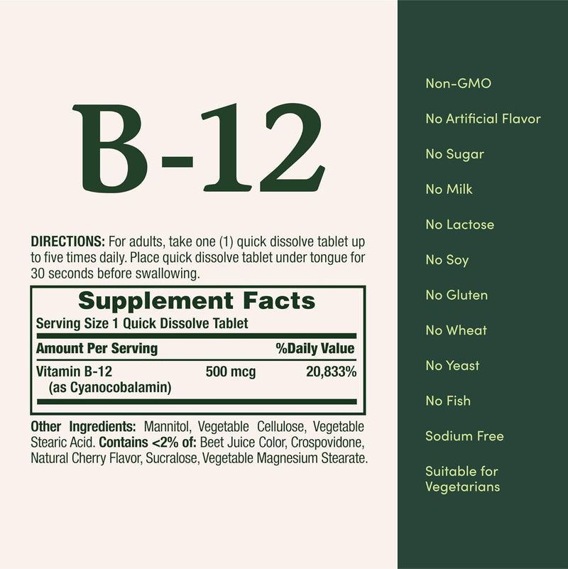 Nature's Bounty Vitamin B-12 500 mcg, 100 ea (Pack of 4)