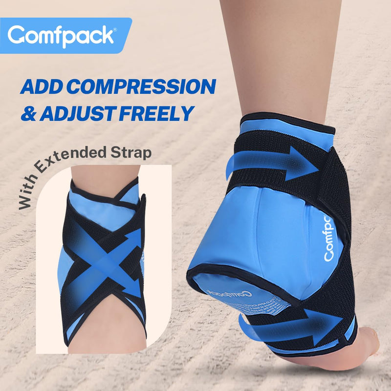 Comfpack Heel Ice Pack Wrap for Plantar Fasciitis Relief, Ankle Ice Pack Wrap for Swelling, FSA Eligible, Reusable Gel Cold Pack for Foot Pain Relief, Achilles Tendonitis, Ankle Sprain, Heel Pain Blue - BeesActive Australia