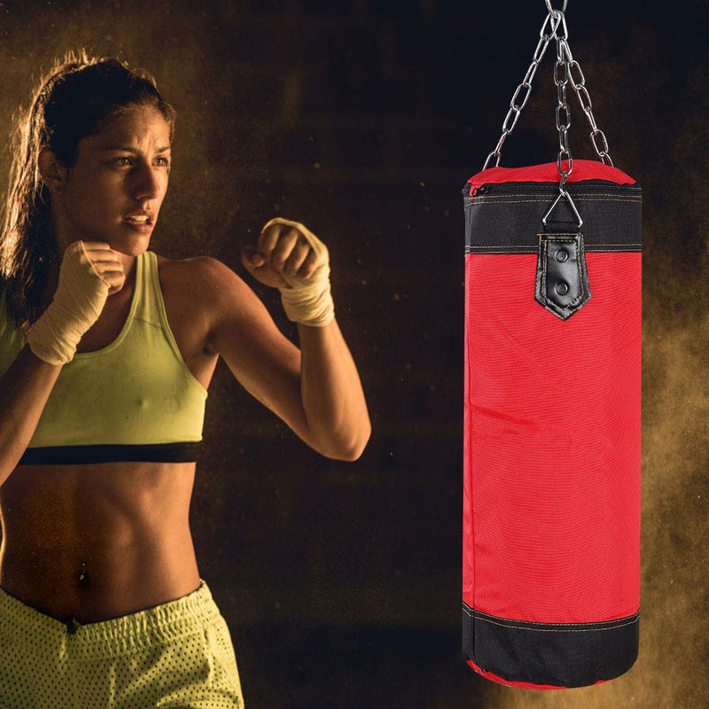 Sorandy Empty Training Boxing Sandbag, Oxford Cloth Material, Shock Absorbing Punching Bag, Kickboxing Sand Bag with Metal Chain, for Hand and Foot Development (Red), 60CM