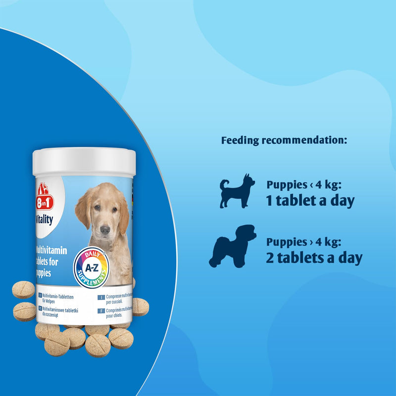 Puppy Multivitamins Nutritional Supplement - 11 multivitamins and 5 micronutrients - 100 tablets - for healthy growth, strong bones and immunity