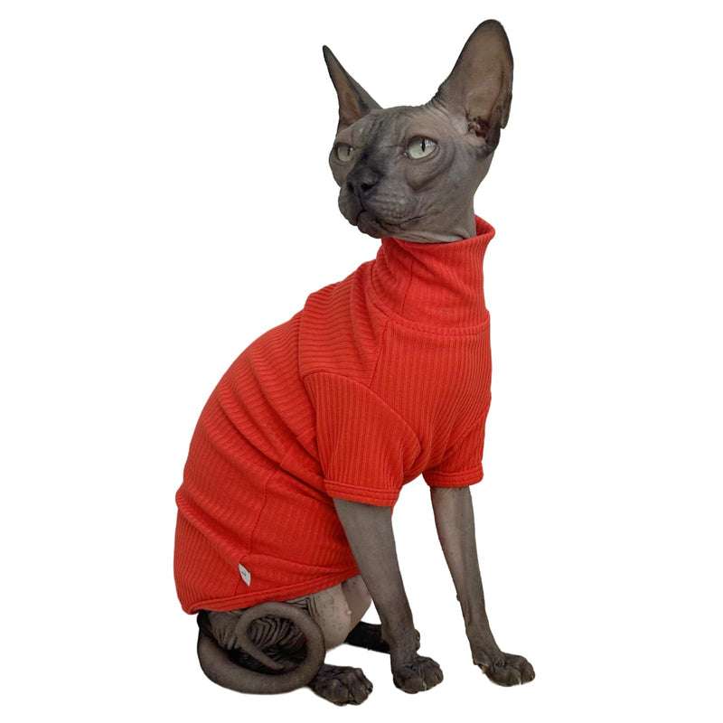 Sphynx Cats Shirt Cat Turtleneck Cotton Sweater Pullover Kitten T-Shirts with Sleeves Cat Pajamas Jumpsuit for Sphynx Cornish Rex, Devon Rex, Peterbald (Sunset, Large (Pack of 1)) Large (Pack of 1) Sunset - BeesActive Australia