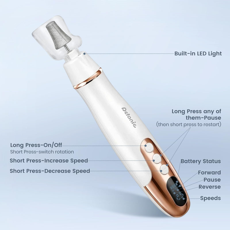 Delanie Electric Nail File for Thick Toe Nails, Cordless Nail Drill Efile, Portable Manicure Pedicure Kit for Nails Acrylic, 10 Speeds Pedicure Tools for Feet Callus Remover - BeesActive Australia