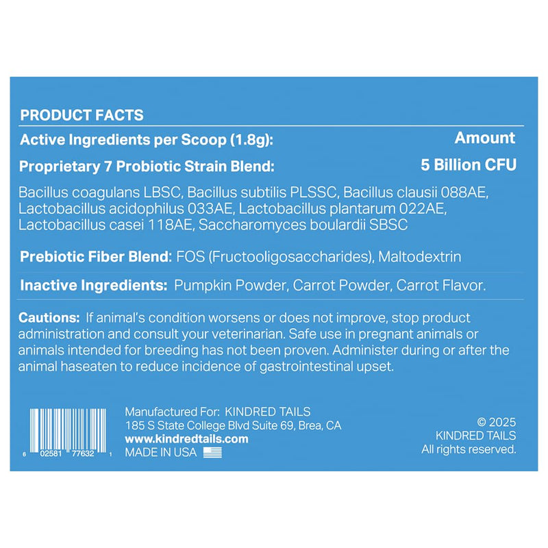Human Grade Daily Probiotic for Dogs – Vet Approved with 7 Clinically Proven Strains + Prebiotics, Gut & Immune Support with Pumpkin & Carrot – 60 Servings – 5 Billion CFU per Scoop
