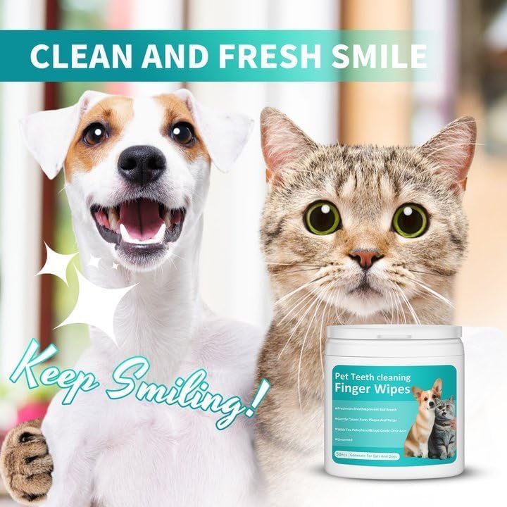 Natural Pet Dental Finger Wipes,2026 Pet Teeth Cleaning Finger Wipes for Dogs Cats,No Brushing Pets Oral Care Wipe for Fresh Breath (2 Box)