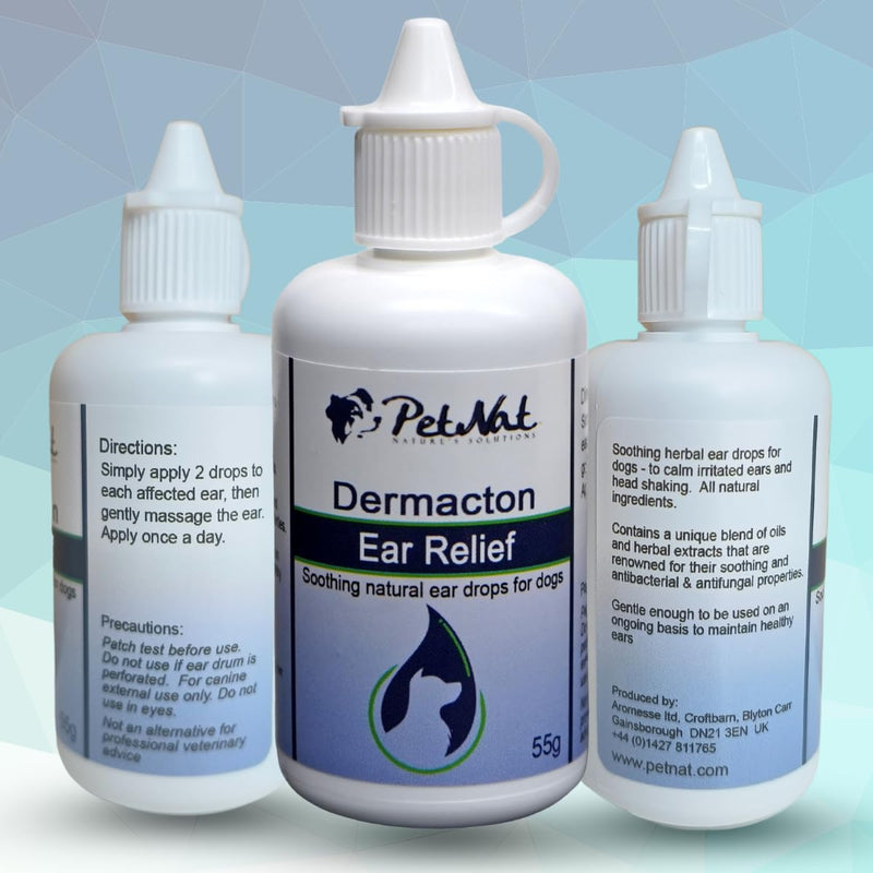 Dermacton Ear Relief Drops for Dogs | Stops head shaking, soothes sore, itchy, irritated ears | Stops Ear Odour & Discomfort Naturally
