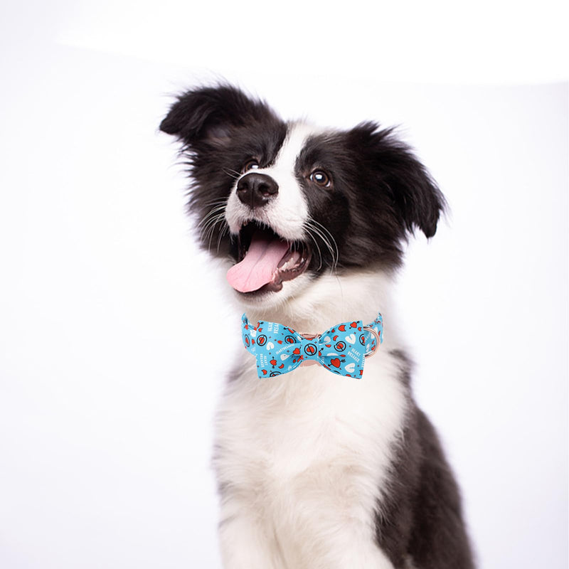 Valentine's Day Dog Collar with Bowtie, Blue Heart Dog Collar with Bow, Cute Loving Heart Printed Collar with Metal Buckle Adjustable for Boys&Girls Dogs, Medium Medium(Pack of 1) Bowtie-heartbreaker - BeesActive Australia