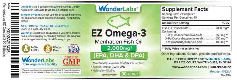 Atlantic Menhaden Fish Oil Omega-3 2000 mg, Burpless, Made in The USA, Perfect Balance of EPA+ DHA + DPA 90 Softgels