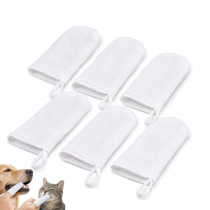 6 Pcs Pet Finger Toothbrush Set – Soft Cotton Gauze Finger Brushes for Dogs Cats Puppies Kittens – Reusable Pet Teeth, Gum and Tongue Cleaning Sleeves with Elastic Ring for Daily Oral Care