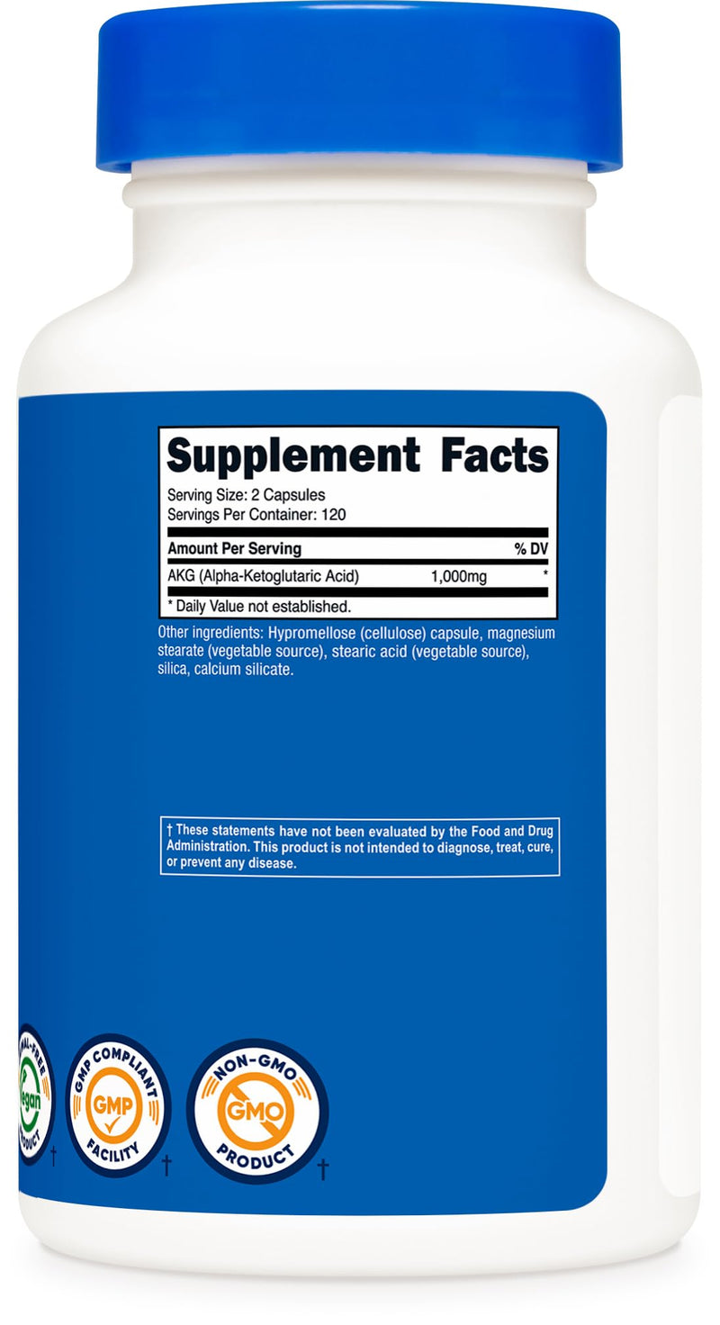 Nutricost AKG Alpha Ketoglutaric Acid Supplement 1,000mg, 240 Capsules | 120 Servings Per Bottle, Powerful Precursor to Glutamine & Arginine, Energy Support Supplement 240 Count (Pack of 1)