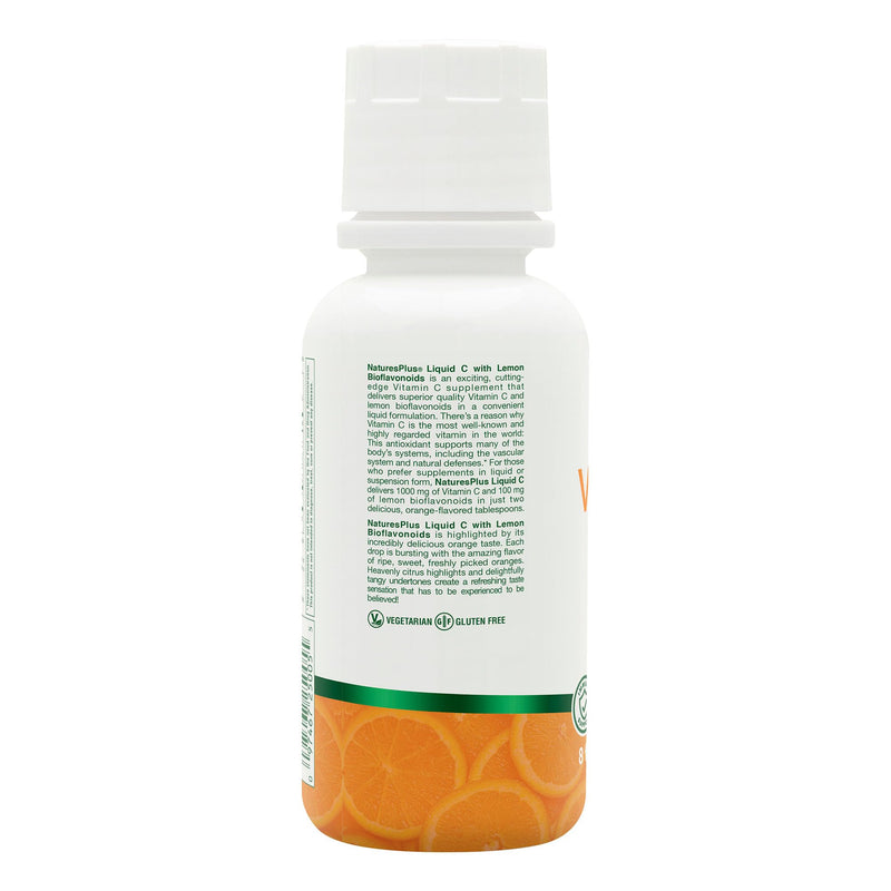 NaturesPlus Liquid Vitamin C - 1000 mg, 8 fl oz - with Lemon Bioflavonoids - Vegetarian, Gluten Free - 8 Servings 8 Ounce