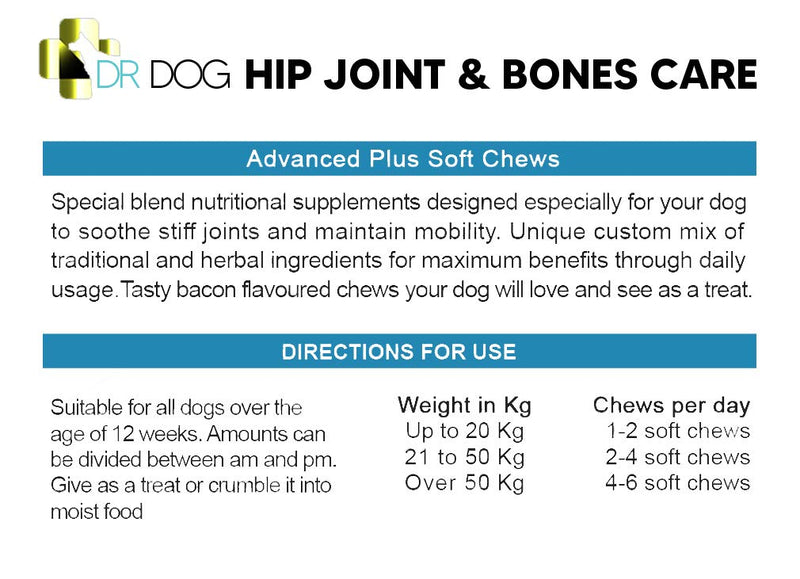 DR DOG Joint Supplement - 90 Cold Pressed Soft Chew Dogs Joint Supplements - Hip & Joint Care for Dogs – Bacon Flavoured Dog Joint Care Chews – Chondroitin - Glucosamine for Dogs –Vet Grade-Made in UK