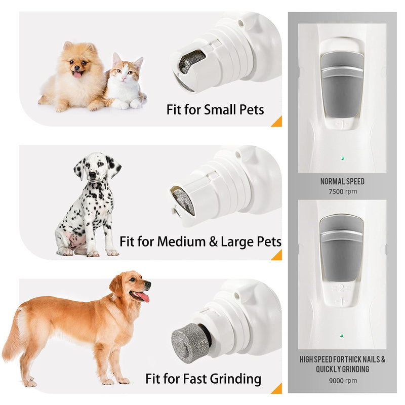 Pet Nail Grinder with LED Light & 2 Grinding Heads, 2-Speed Low Noise & More Powerful Dog Nail Grinder, Pet Nail Trimmer File, Painless Paw Claw Care, Quiet Toenail Grooming Tool for L/M/S Dogs/Cats White (with LED Light) - BeesActive Australia