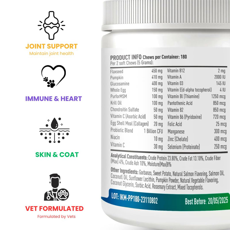 Doggy Dailies | Vitamins Supplements For Dogs | Skin & Coat | Probiotics + Joint Support 24 Vitamins & Minerals puppy to Senior Multivitamin 180