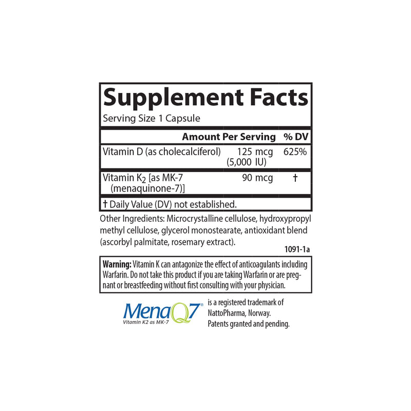 Carlson Super D3 + K2, 125 mcg (5000 IU), 45 Vegetarian Capsules | Vitamin D3; 90 mcg Vitamin K2 as MK-7; Bone Support; Calcium Absorption 45 Count (Pack of 1)