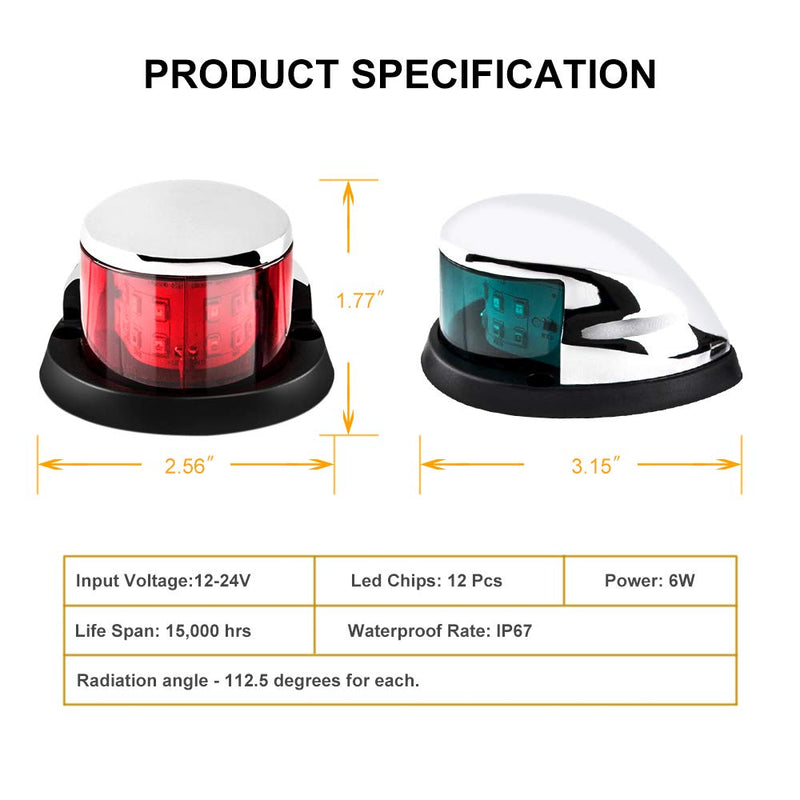 Boat Navigation Light Red and Green LED Marine Navigation Boat Bow Light for Pontoon and Small Boat (Silver) Silver