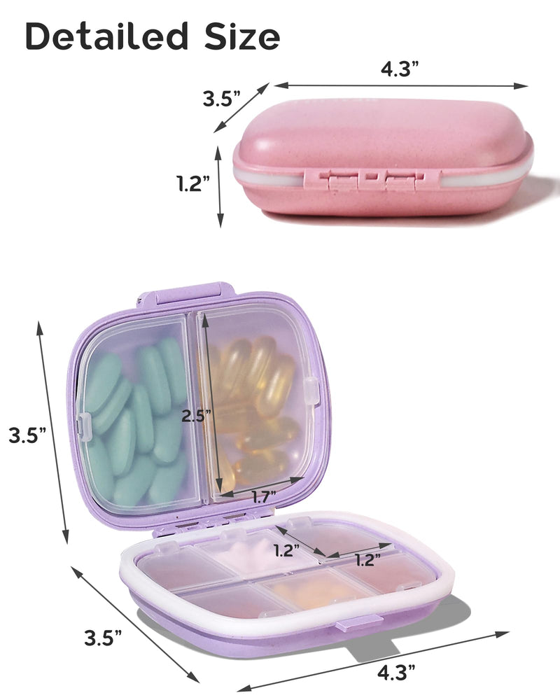 MEACOLIA 3 Pack 8 Compartments Travel Pill Organizer, Daily Pill Case Small Pill Box for Pocket Purse, Portable Pill Container Medicine Vitamin Organizer (Purple, Green, Pink) Green,pink,purple 3 Count (Pack of 1) - BeesActive Australia