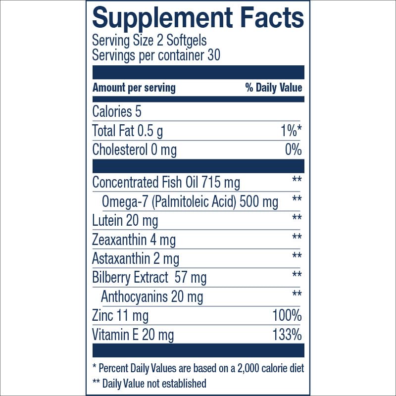 Wiley's Finest Wild Alaskan Fish Oil Bold Vision, 60 Softgels | Support Eye Health, Contains Astaxanthin, Zeaxanthin, Bilberry, Vitamin E and Zinc, 200 mg Lutein, 500 mg Omega-7
