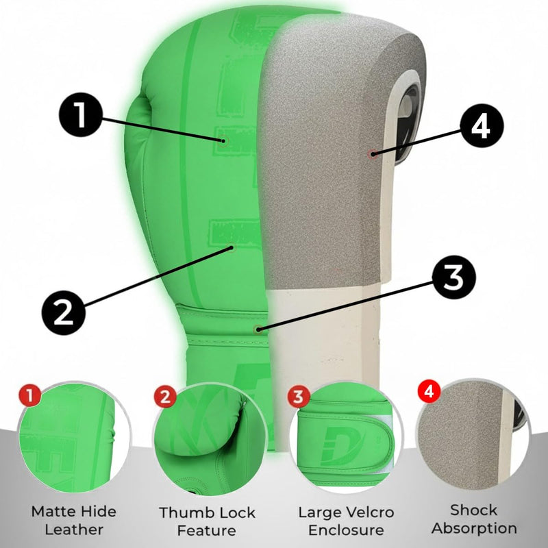 DEFY Boxing Gloves for Men & Women - Premium Quality Synthetic Leather Boxing Gloves for Training - Perfect for Punching Heavy Bags, Sparring, & Fighting Gloves Green 16oz