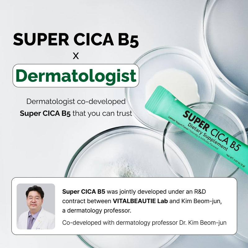 VITALBEAUTIE Super CICA B5 – Ingestible Ceramide Powder Stick Packs – K‑Beauty Skin Supplement for Skin Balance – Lemon Yogurt Flavor (Naturally & Artificially Flavored) – 30 Sachets
