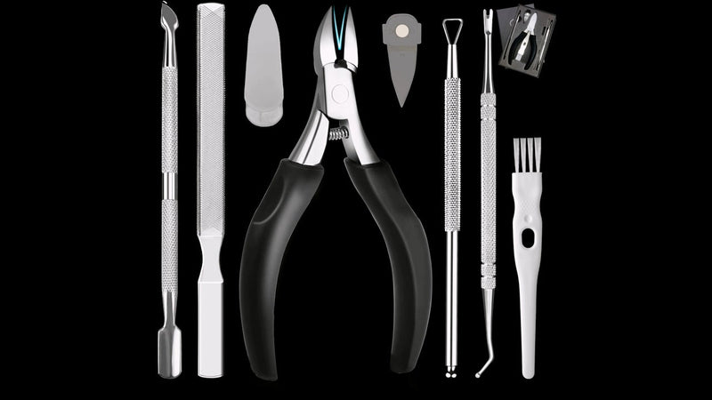 Ingrown & Thick Toenail Clippers Set, 8 Pcs Heavy Duty Stainless Steel Nail Nippers Kit, Lengthened Non-Slip Ergonomic Handle Manicure & Pedicure Tools for Seniors Men Women Diabetic Users Stainless Steel, Black