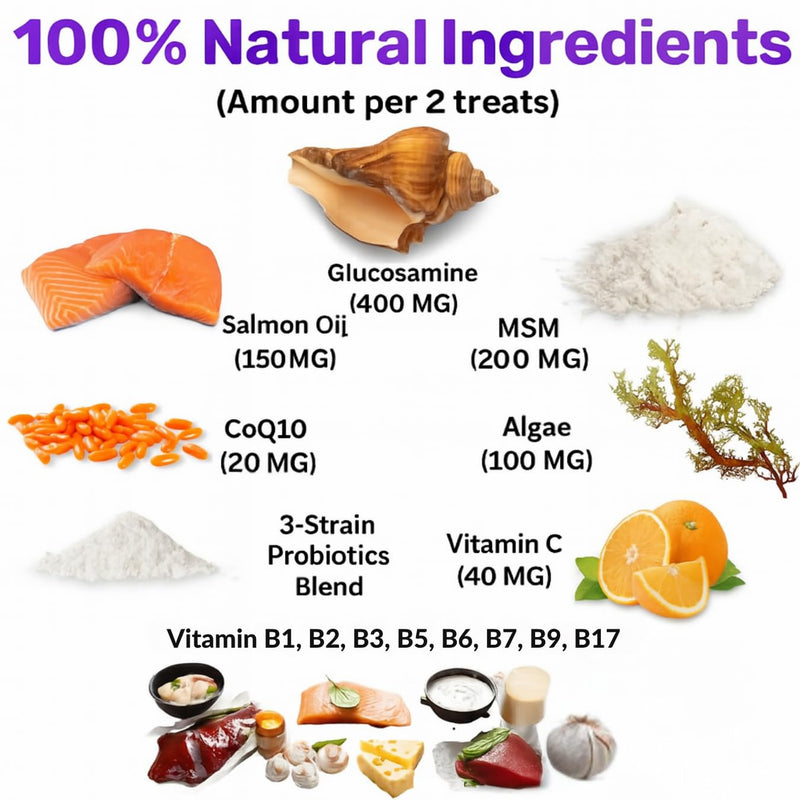 Dog Vitamins with DHA, Probiotics & CoQ10, Dog Supplements for 8-in-1 Multivitamin Treats, Complete Daily Wellness Supports Brain, Heart, Skin, Coat, Immunity, Digestion, Joints & Energy
