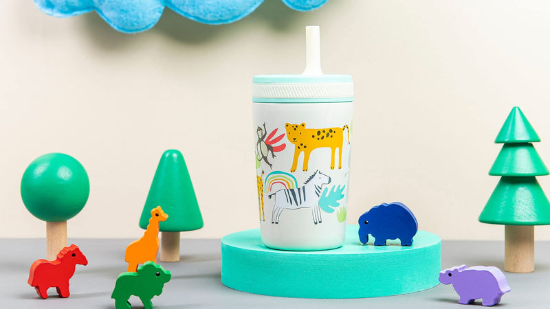 Zak Designs Kelso Toddler Cups For Travel or At Home, 12oz Vacuum Insulated Stainless Steel Sippy Cup With Leak-Proof Design is Perfect For Kids (Safari) 12 Ounces Safari