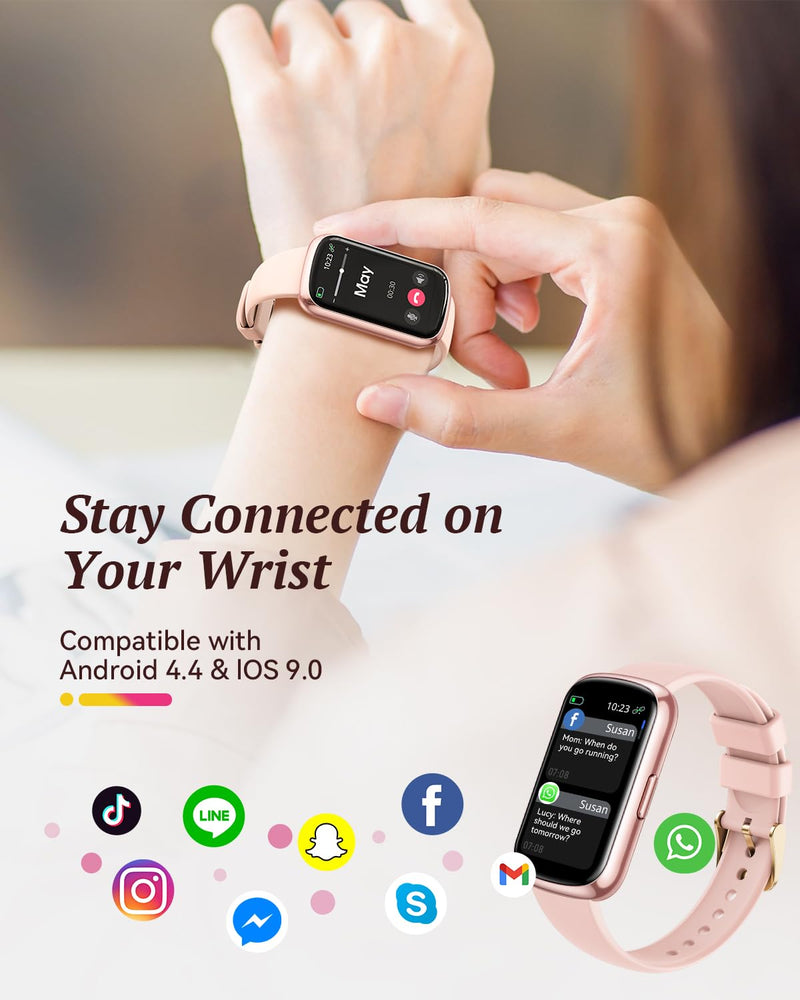Fitness Trackers for Women Smart Watch: Fitness Tracker with 24/7 Heart Rate Monitor SpO2 Sleep Step Tracker, Pedometer Fitness Watches for Women with 5ATM Waterproof for iPhone Android 2 Bands Pink Rose 1.47 - BeesActive Australia
