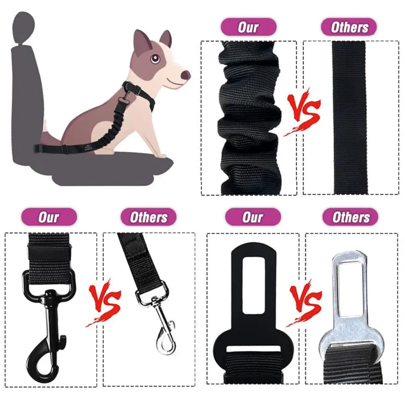 Norox Set of 3 Retractable Seat Belts: Adjustable Dog Seat Belt for Car | Sturdy, Durable, 360 Degree Rotating Elastic Straps for Pet Safety | Universal Fit Small to Large Dog Seat Belt Harness, Black - BeesActive Australia
