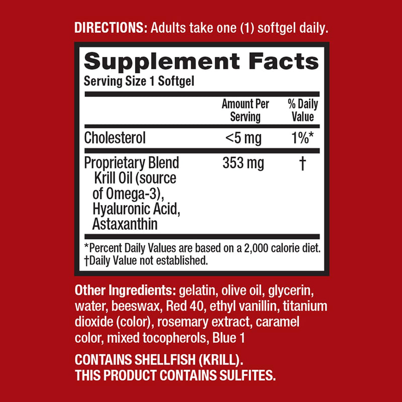 MegaRed 353mg Omega-3 Krill Oil Joint Care Supplement with EPA/DHA Fatty Acids, Antioxidants, Hyaluronic Acid, No Fishy Burp Aftertaste as with Fish Oil, 60 Count Softgels