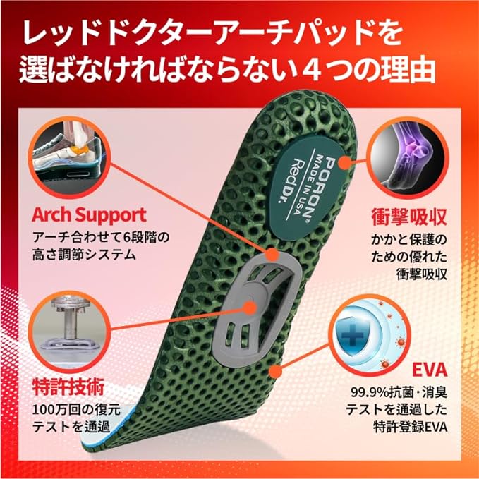 Red Doctor Insole, Footbed Cushion, Shock Absorption, Plantar Fasciitis, Arch Support, О Leg, X Leg Corrective Insole, XS (M: 25 - 26.5) - BeesActive Australia