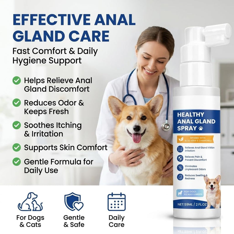 Anal Gland Spray for Dogs & Cats – Helps Relieve Anal Gland Irritation, Stops Scooting & Itching, Odor Control, Gentle & Safe Formula for All Pets –2 Oz