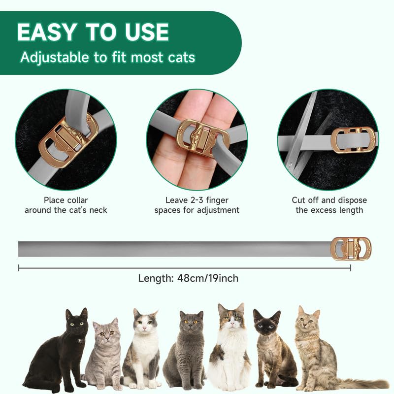 4 Pack Flea Collar for Cats, Adjustable Flea and Tick Collar for Cats, 8 Months Protection Cat Flea and Tick Treatment Collar, Flea and Tick Prevention for Cats, Waterproof Cat Flea Collar 4 Pack Grey - BeesActive Australia