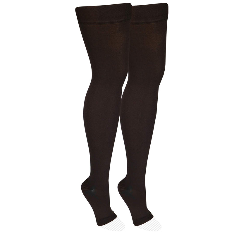 NuVein Medical Compression Stockings, 30-40 mmHg Support, Women & Men Thigh Length Hose, Open Toe, Black, Medium Medium (1 Pair)